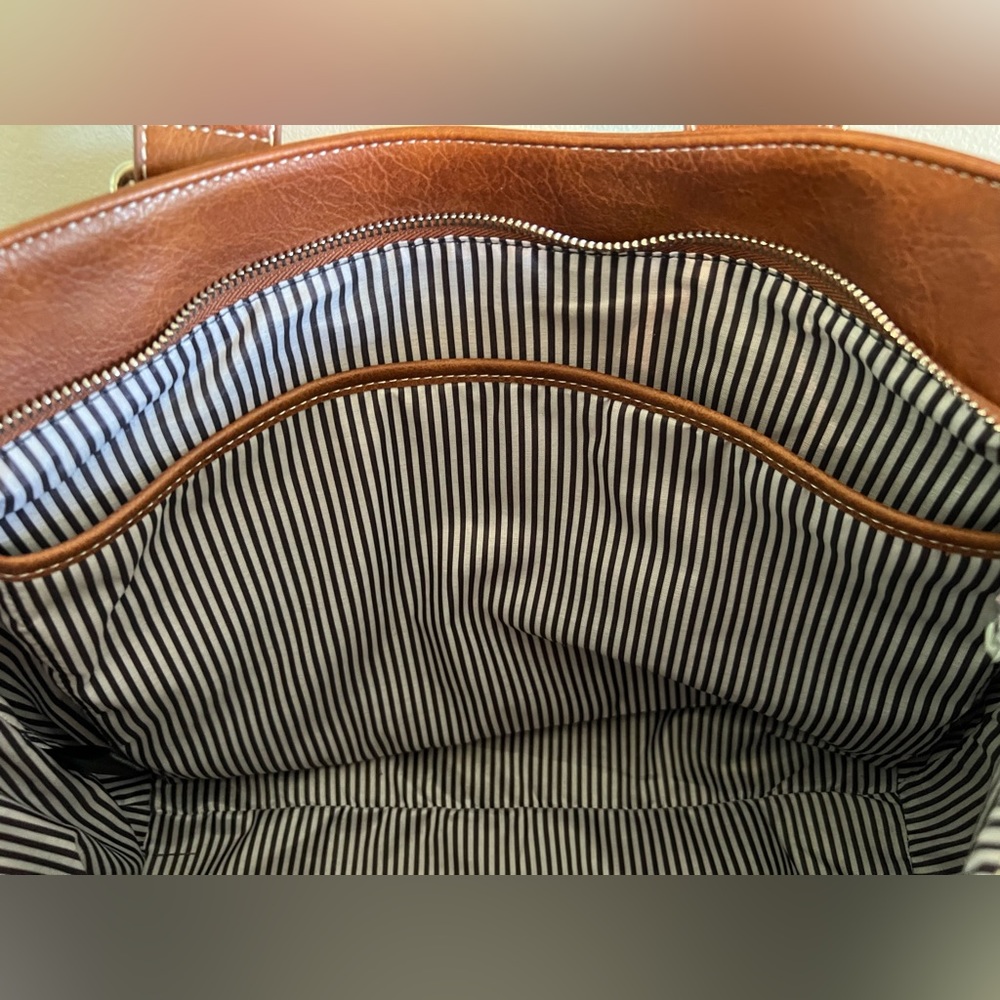 Emporia Brown Sue Tote with Contrast White Stitching Detail - Picture 9 of 10